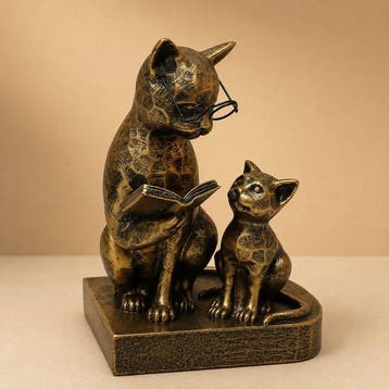 sculptuur, Pair of Cat Bookends – Hand Finished Resin Book