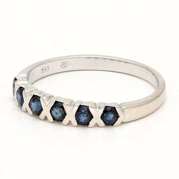 Ring - 14 karaat Witgoud - Saffier - Rij, Nieuw