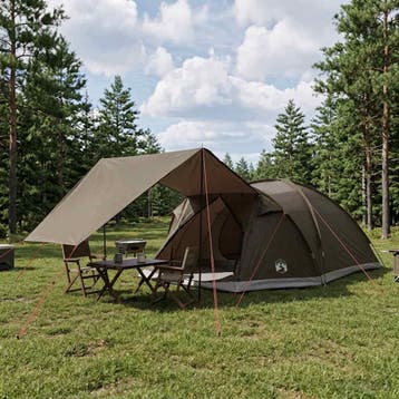 vidaXL Huisje Tent met dak Bruin grijs 8-persoons Polyester, Verzenden