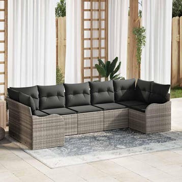 vidaXL Tuinbank Set met kussen 7 pcs Lichtgrijs Poly rattan, Verzenden