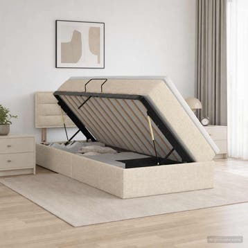 vidaXL LED opbergbed met matras Crèmekleurig 100 x 200 cm, Verzenden