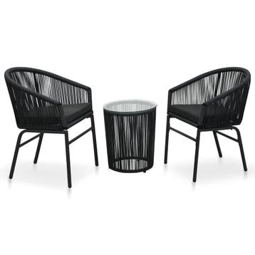 vidaXL 3-delige Bistroset met kussens PE-rattan zwart, Verzenden