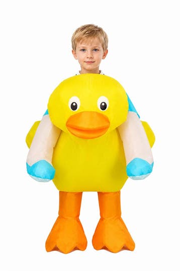 KIMU® Opblaas Kostuum Kinderen Rijdend op Badeend 122 128 13, Ophalen of Verzenden, Nieuw