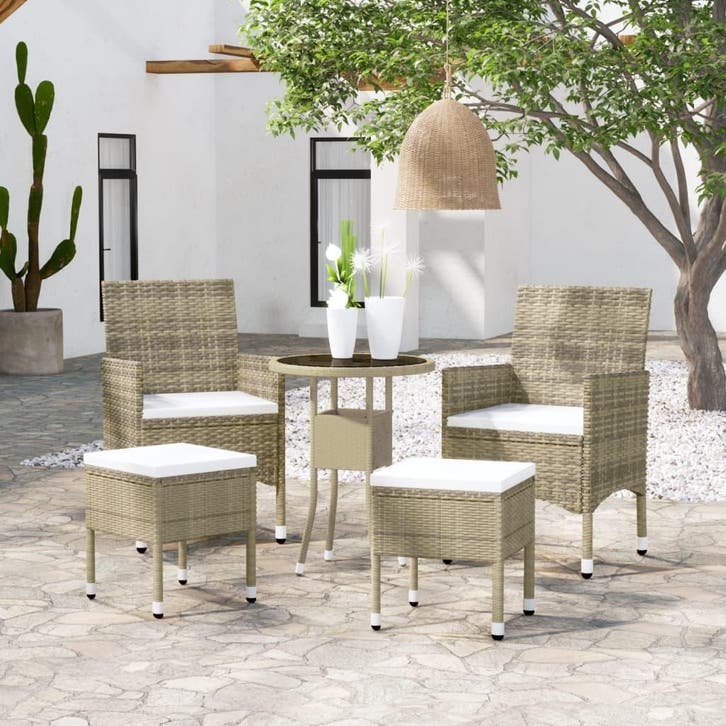 vidaXL 5-delige Loungeset poly rattan beige, Jardin & Terrasse, Ensembles de jardin, Envoi