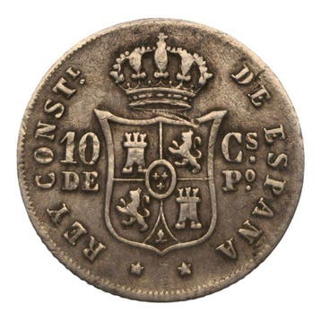 Spanje. Alfonso XII. 10 Centavos de Peso 1884 Manila