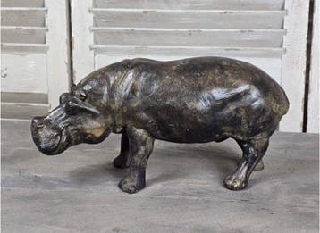 Beeld, Hippo Hurray - 17 cm - gegoten brons