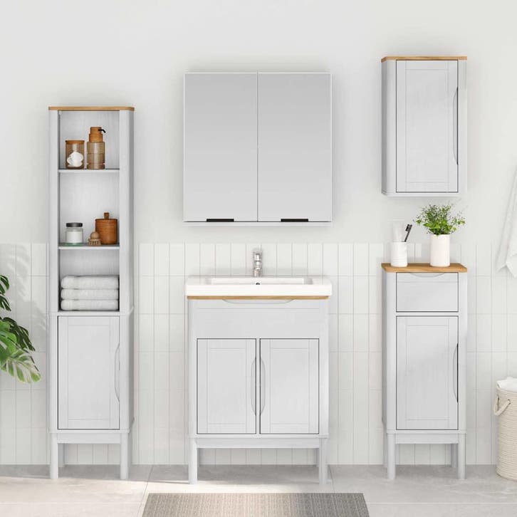 vidaXL Badkamer Hoge Kast FLORO Wit 35 x 30 x 160 cm Massief, Huis en Inrichting, Badkamer | Badkamermeubels, Nieuw, Verzenden