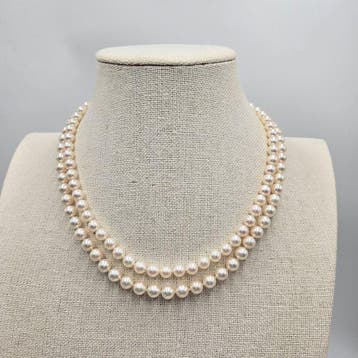 Halsketting Zilver Parel - Akoya dubbele streng 7,0 mm 18, Nieuw