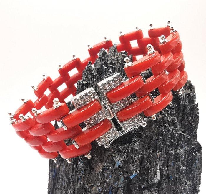 Bloedkoraal - Zilver - Armband - handgemaakt, Collections, Minéraux & Fossiles