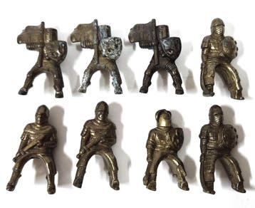 Vintage Kinder-ridders in brons, metalen figuurtjes, set, Verzenden