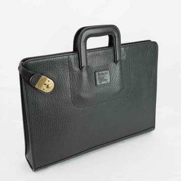 Burberrys - Black Pebbled Leather Briefcase Business Bag, Nieuw