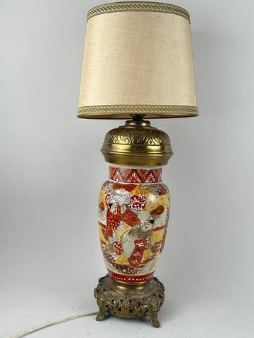 Lampe de table - Laiton, Porcelaine - Une grande lampe, Antiquités & Art