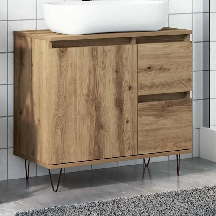 vidaXL Badkamerkast 65x33x60 cm bewerkt hout artisanaal, Huis en Inrichting, Badkamer | Badkamermeubels, Nieuw, Verzenden