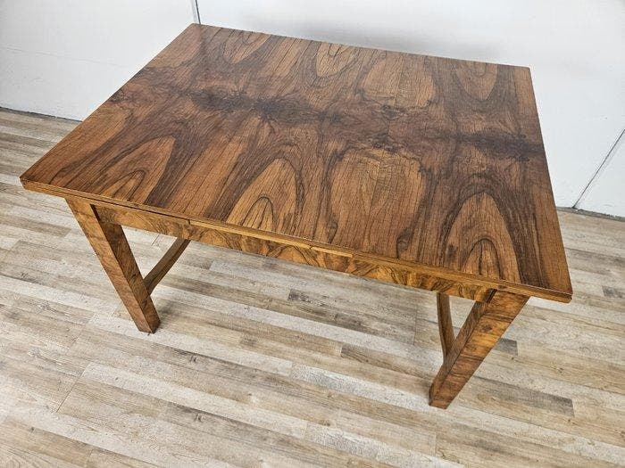 Eettafel - Uitklapbare Art Deco-tafel in olijfhoutburl -, Antiquités & Art, Art | Objets design