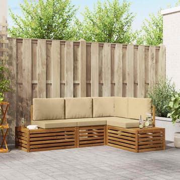 vidaXL Buiten bank set met kussen 4 Stuk Natuurlijk en Beige, Verzenden, Nieuw