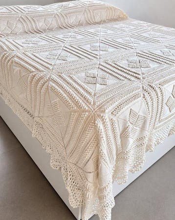 Couvre-lit - 220 cm - 220 cm - Couverture au crochet, Antiquités & Art