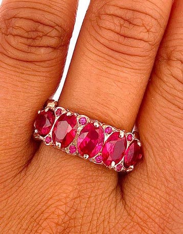 Zonder minimumprijs - Ring - 9 kt. Roségoud, Zilver Robijn