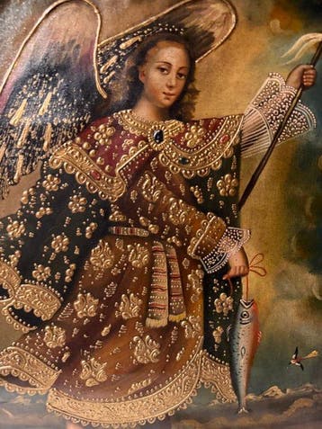 Cuzco School (XX) - Archangel Raphael fishing