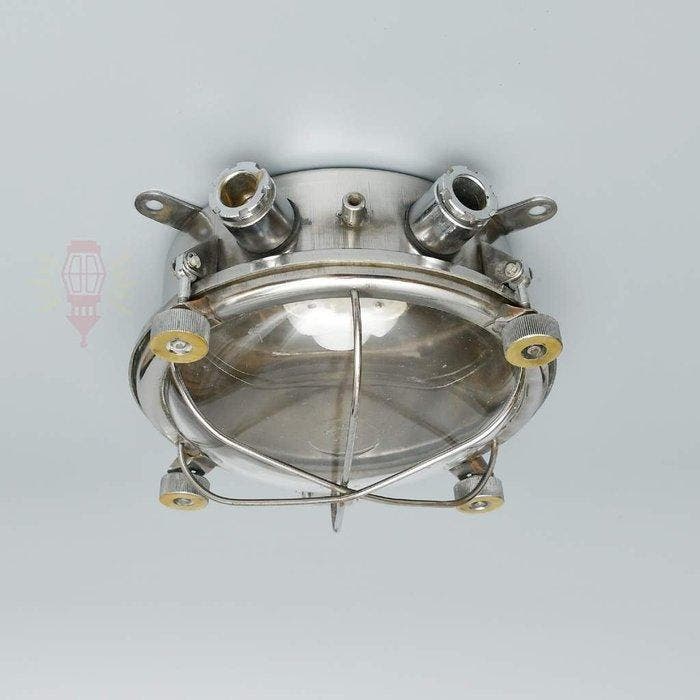 Wandlamp - Staal, Glas, Messing, Antiek en Kunst, Antiek | Wandborden en Tegels