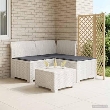 vidaXL 3-Zits Tu bank met Kussens Rattan Look 3-zits PP Wit, Verzenden, Nieuw