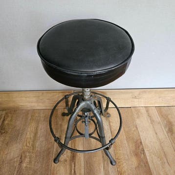 Tabouret - réglable en hauteur - Fer, Cuir