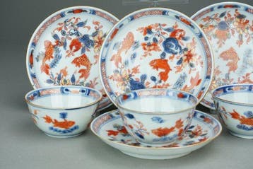 Tasses et soucoupes - Porcelaine - Imari & Carps - Chine -