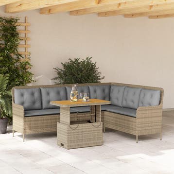 vidaXL 2-delige Loungeset met kussens poly rattan beige, Verzenden, Loungeset