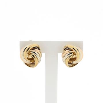 Tricolor gouden knoop oorbellen, Handtassen en Accessoires, Oorbellen, Ophalen of Verzenden, Gebruikt, Goud, Goud