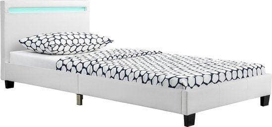 2dekans | Gestoffeerd Bed Verona - 90 x 200 cm - Wit - LED, Maison & Meubles, Lampes | Autre, Enlèvement ou Envoi