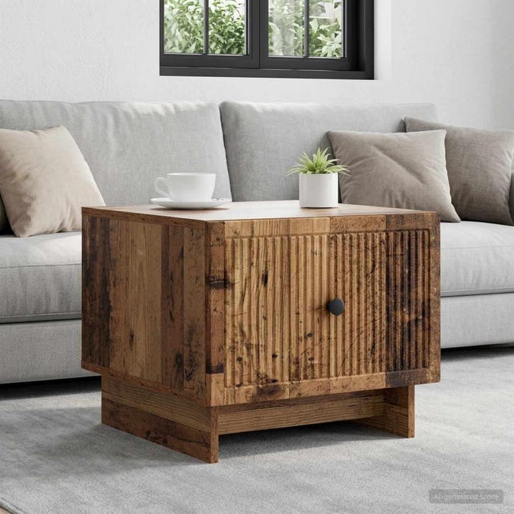 vidaXL Salontafel met lade Oud hout 49 x 50 x 40 cm Bewerkt, Huis en Inrichting, Tafels | Salontafels, Nieuw, Verzenden