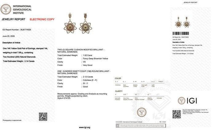 Boucles doreilles - 14 carats Or jaune - 3.14ct. tw. Jaune, Bijoux, Sacs & Beauté, Boucles d'oreilles