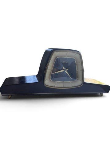 Tafelklok - Mid-century modern - Verguld messing, Walnoot -