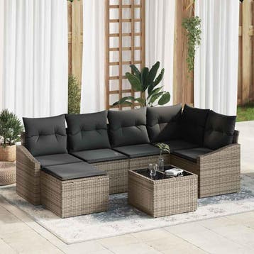 vidaXL Tuin Eettafel Set 7 st Lichtgrijs, Verzenden, Nieuw