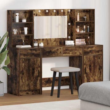vidaXL Dressing tafel set met LED 3 st Rook Eiken Bewerkt, Verzenden