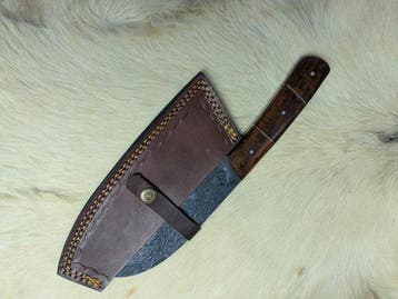 Handcrafted carbon steel full Tang cleaver with a rosewood