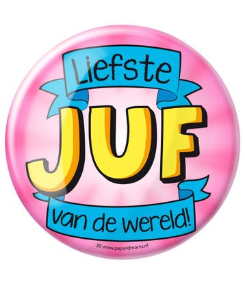 Button Liefste Juf van de Wereld 10,2cm, Verzenden, Nieuw