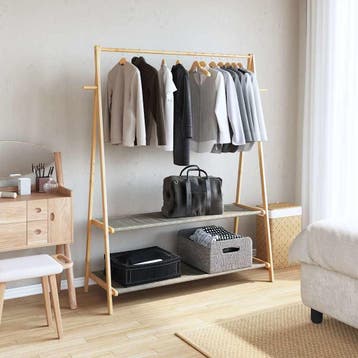 vidaXL Kledingrek met schappen 132x45,5x150,5 cm bamboe, Verzenden, Nieuw