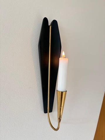 Gösta Ahrneberg - Kaars wandlamp (2) - Hout, Messing