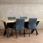 Set van 4 blauwe leren eetkamerstoelen - met wieltjes en, Huis en Inrichting, Stoelen, Ophalen of Verzenden, Nieuw, Eén