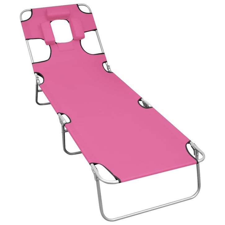 vidaXL Ligbed inklapbaar met hoofdkussen staal magenta, Tuin en Terras, Ligbedden, Nieuw, Verzenden