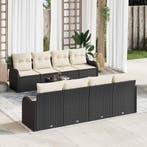 vidaXL Tuinbank Set 9 pcs Zwart en Crème Poly Riet en Staal, Verzenden, Nieuw