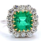 Bague - 14 carats Or blanc - 5.17ct. tw. Émeraude - Diamant