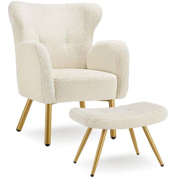 Fauteuil met voetenbankje Vänersborg Bouclé, dikke vulling, Verzenden, Nieuw
