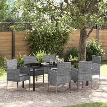 vidaXL Tuin Eettafel Set met kussen 7 pcs Grijs poly rattan, Verzenden, Nieuw