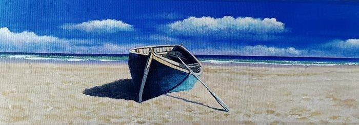 Toni Cimino (1962) - Barca in spiaggia, Antiquités & Art, Art | Peinture | Moderne