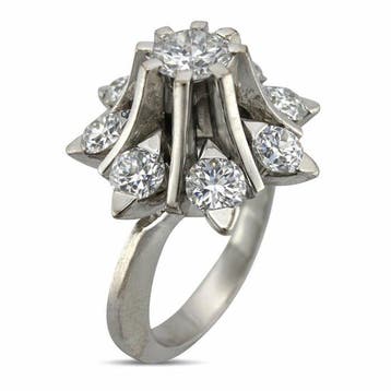 Bague Platine, Anneau halo en diamant de 1,65 ct en platine