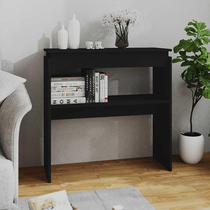 vidaXL Wandtafel 80x30x80 cm bewerkt hout zwart, Huis en Inrichting, Tafels | Bijzettafels, Nieuw, Verzenden