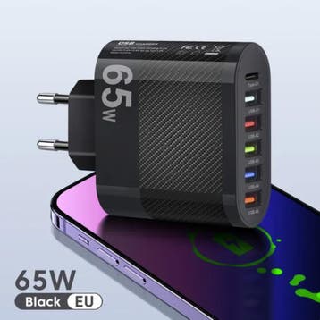 6-Poort Stekkerlader 65W - PD / Quick Charge 3.0 / USB, Télécoms, Verzenden