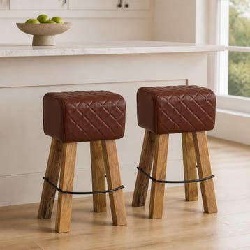 vidaXL Barkruk 2 st Bruin diamant 44 x 33 x 74 cm Echt Leer, Verzenden, Nieuw