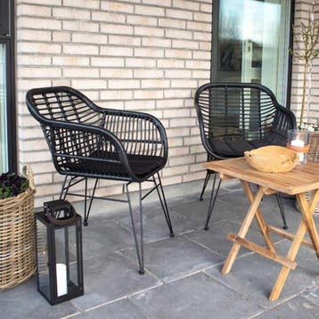 Rotan tuinstoel met zitkussen | Zwart | Rattan, Verzenden, Zwart, Nieuw, Scandinavisch